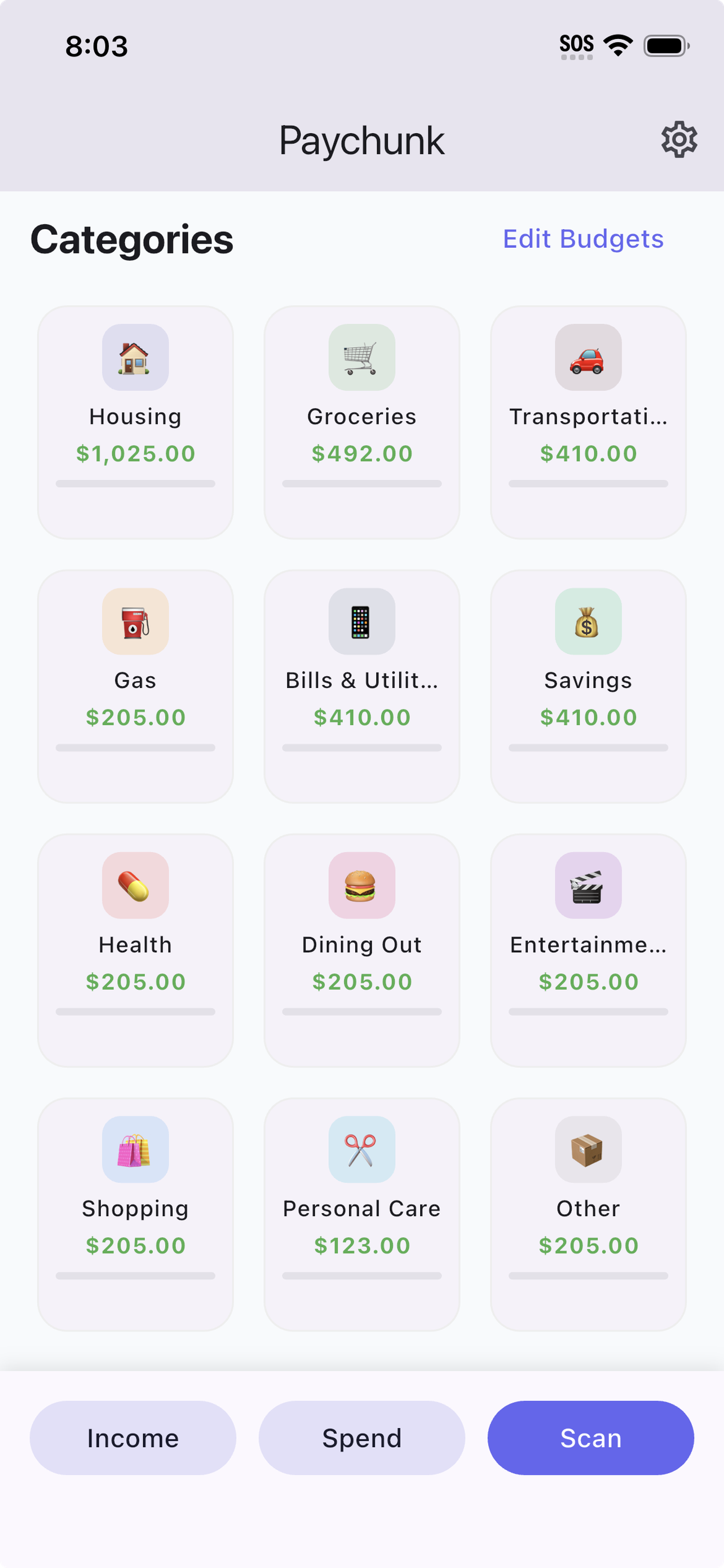 Paychunk budget categories