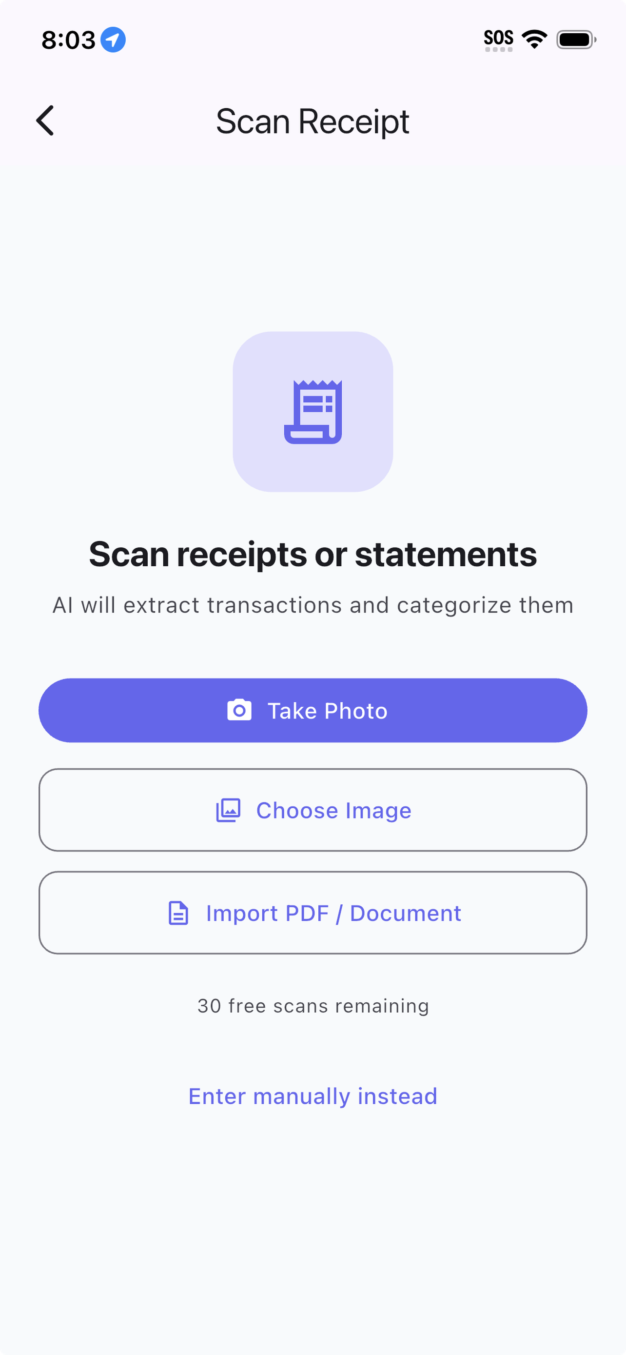 Paychunk AI receipt scanning screen